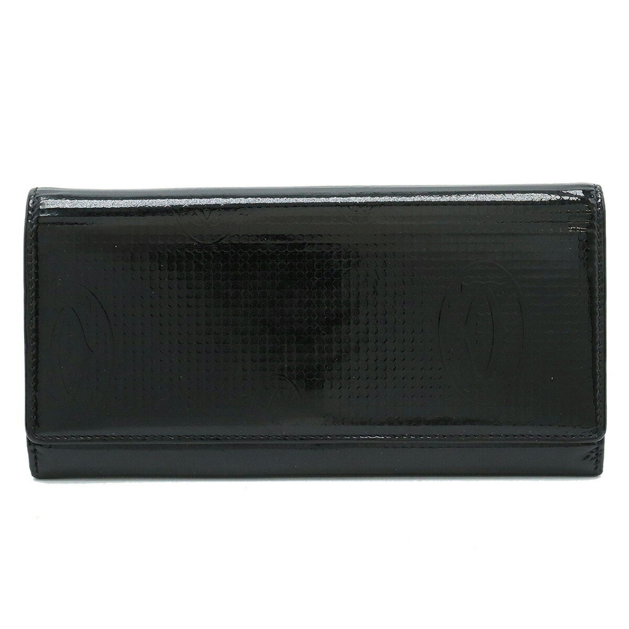 image of Cartier Happy Birthday Bi-Fold Long Wallet Enamel Patent Leather Black L3001284, Women's