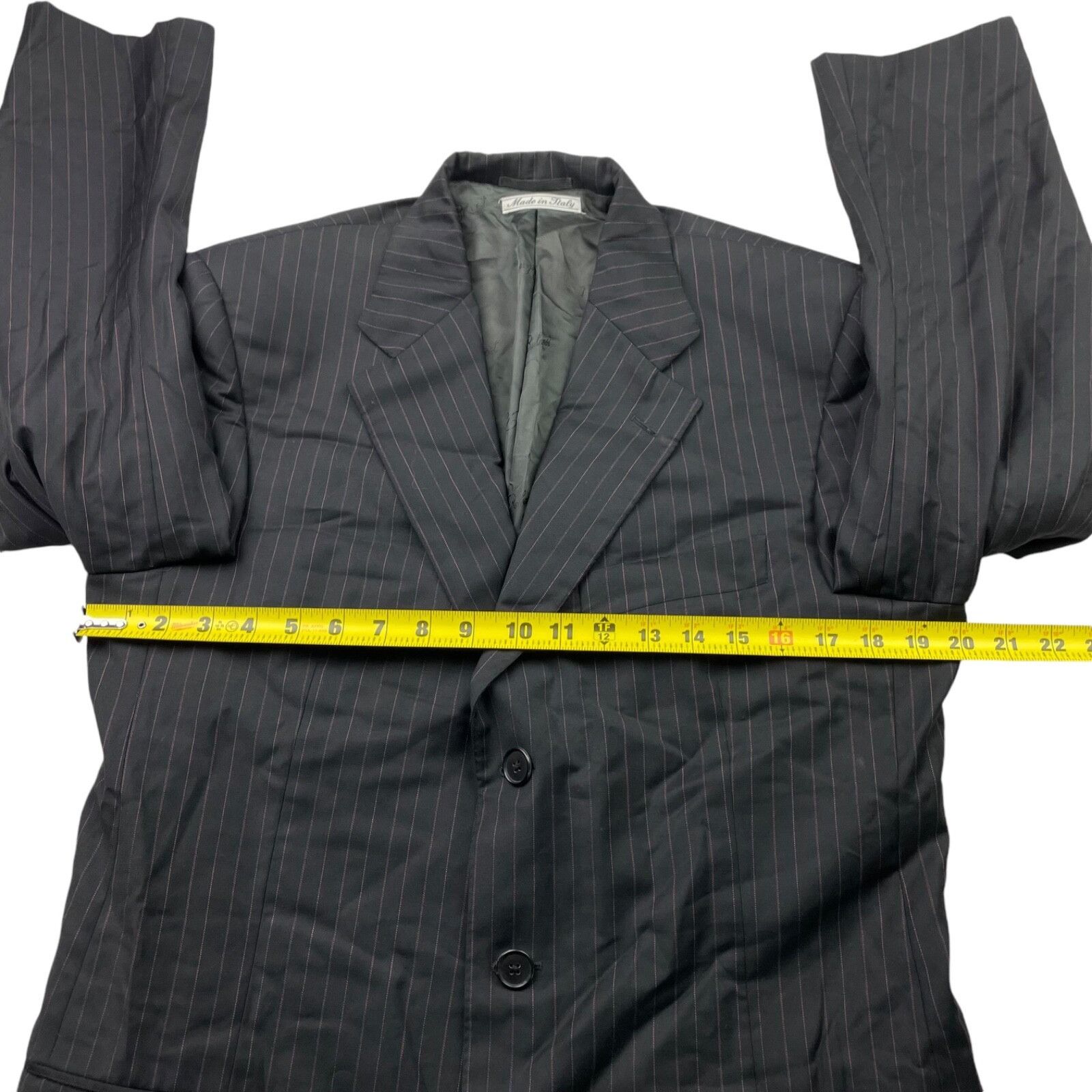Belvest Belvest Men's 100% Wool 3-Button Suit Black/Pink Stripe • It Size 40S - 10 Thumbnail