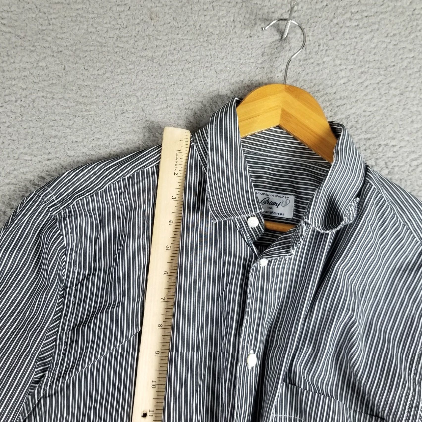 Brioni VINTAGE Brioni Dress Shirt Men Large Black White Striped Italy Neiman Marcus Luxury Business Size 42R - 2 Thumbnail
