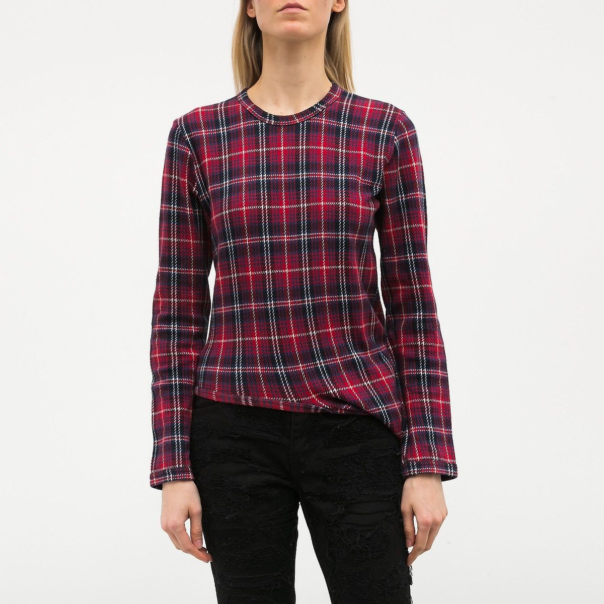 Comme des Garcons CDG – Deformed Knit Asymmetric Red Tartan Long Sleeve Top Size M / US 6-8 / IT 42-44 - 3 Thumbnail