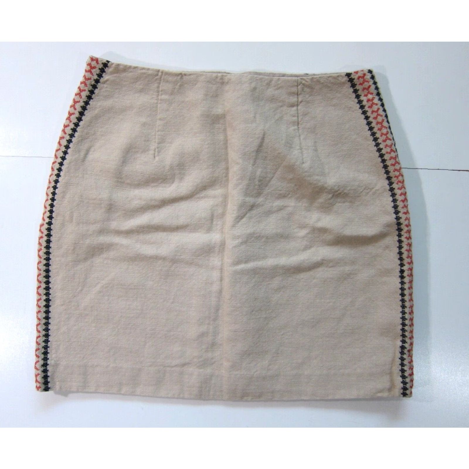Ann Taylor VINTAGE Ann Taylor Loft Linen Brown Red Black Embroidered Straight Pencil Skirt Women 10 Size 32" / US 10 / IT 46 - 2 Thumbnail