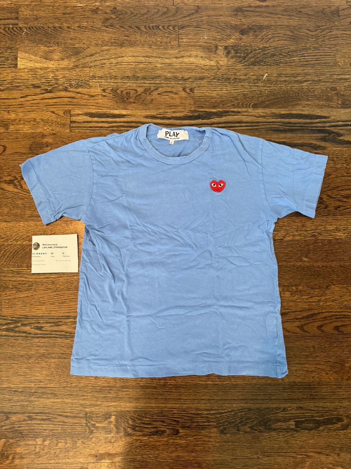 Comme des Garcons Comme des Garçons Light Blue Play Tee Size US L / EU 52-54 / 3 - 1 Thumbnail