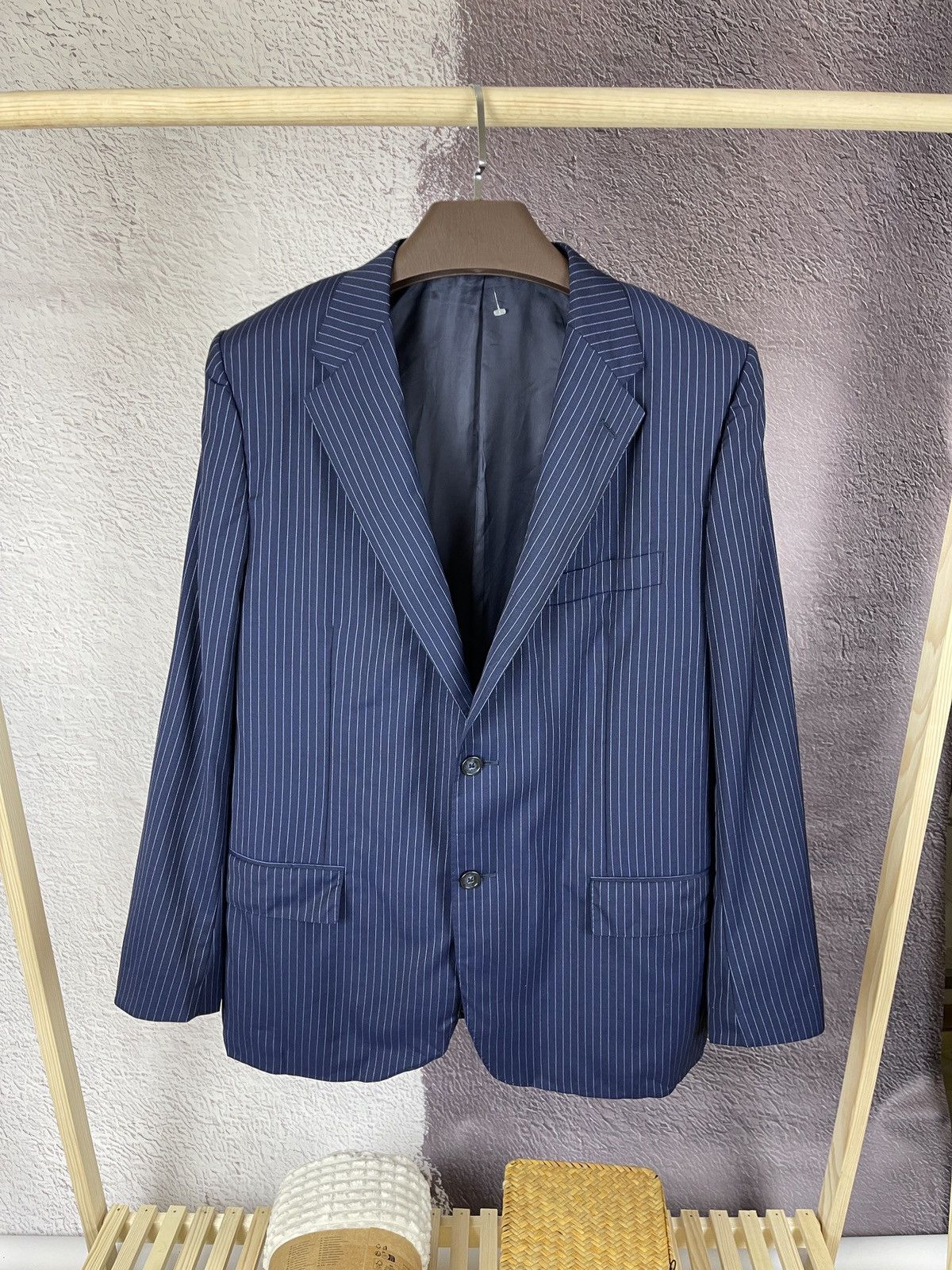 Corneliani blue striped wool mohair 2 button blazer