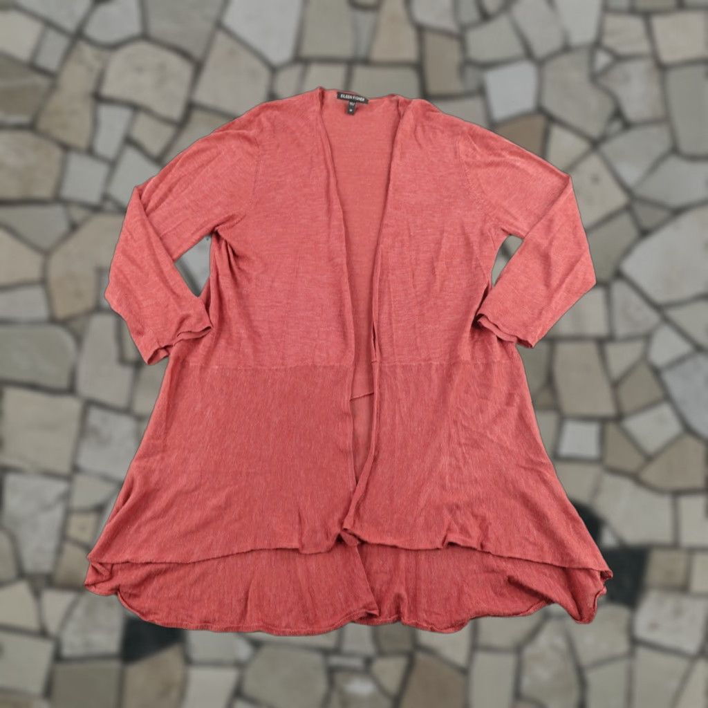 Eileen Fisher Eileen Fisher Sweater Womens Medium Red Open Front Silk Linen Cardigan Top Flowy Size M / US 6-8 / IT 42-44 - 1 Thumbnail