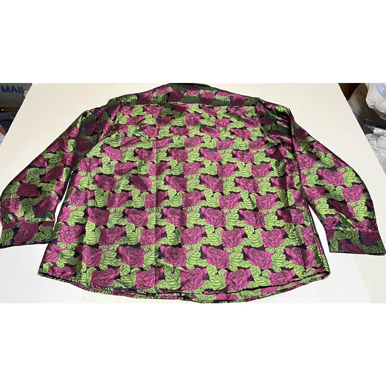 Vintage Barry Wang Shirt Men's XXL Silk Blend Jacquard Floral Flower Print Long Sleeve Size US XXL / EU 58 / 5 - 3 Thumbnail