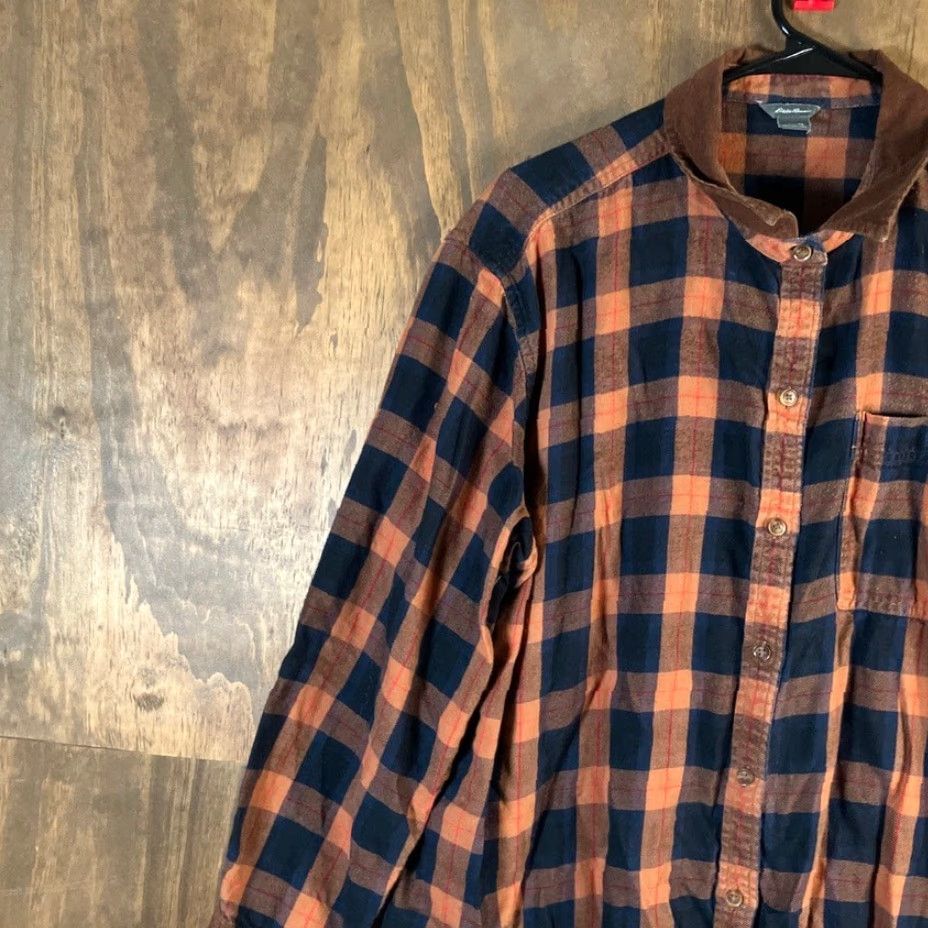 Eddie Bauer Eddie Bauer Womens Shirt Orange Multi Plaid Button Down Flannel Cotton Blend XL Size XL / US 12-14 / IT 48-50 - 4 Thumbnail
