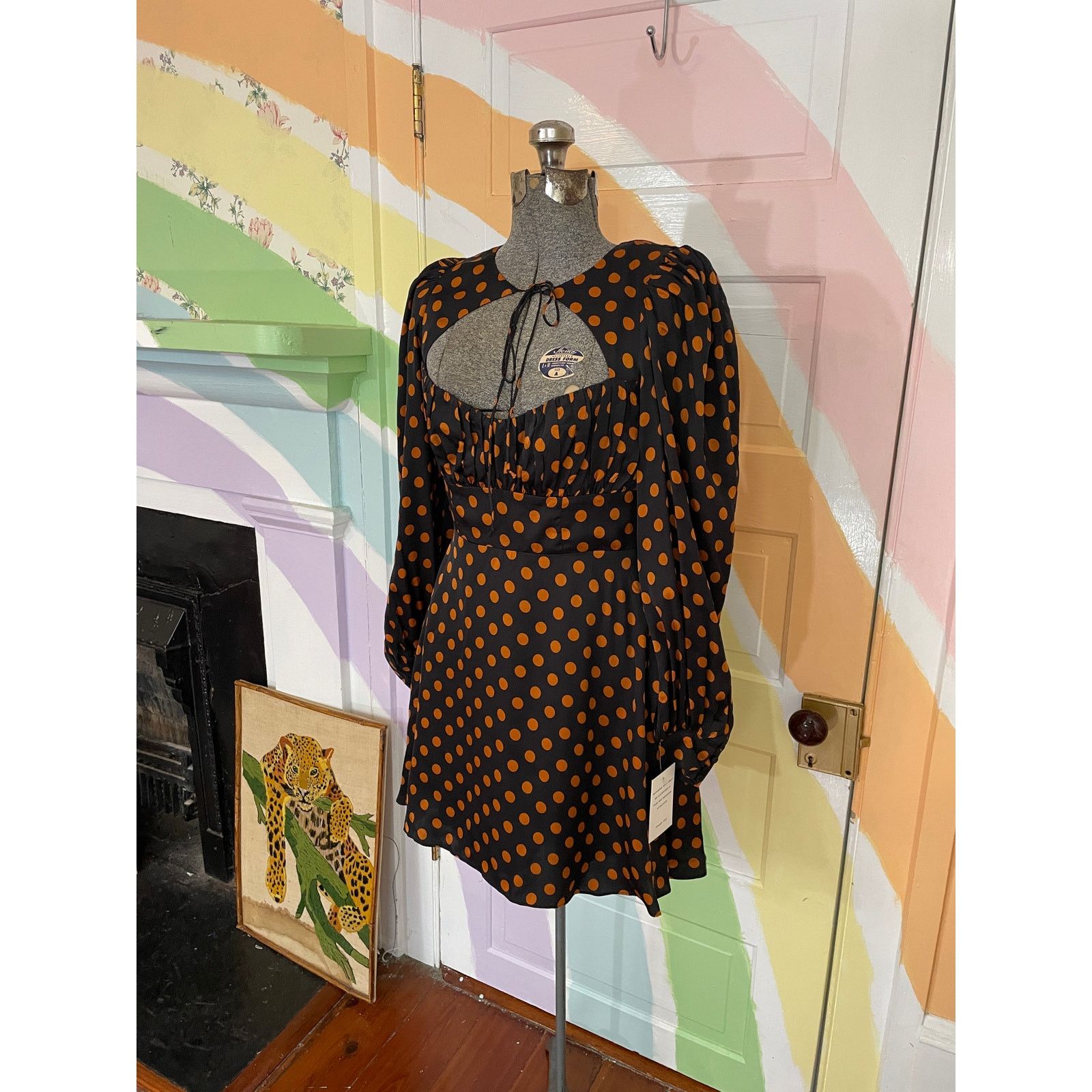 For Love & Lemons For Love & Lemons Lark Black Gold Polka Dot Mini Dress S Size S / US 4 / IT 40 - 8 Thumbnail