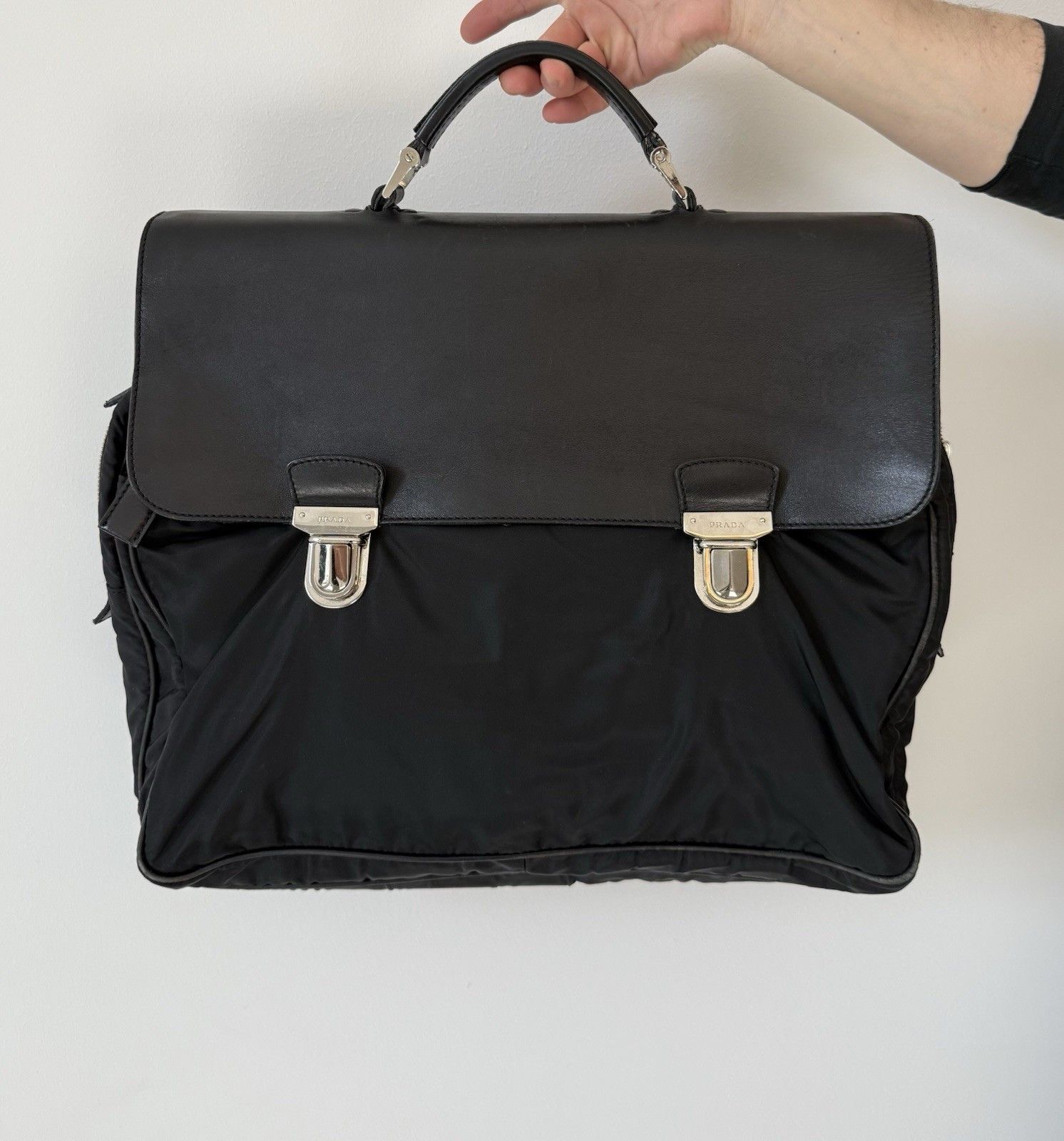 Prada Vintage 1997 Prada Bag Briefcase Mens Handbags Leather Nylon Size ONE SIZE - 1 Thumbnail
