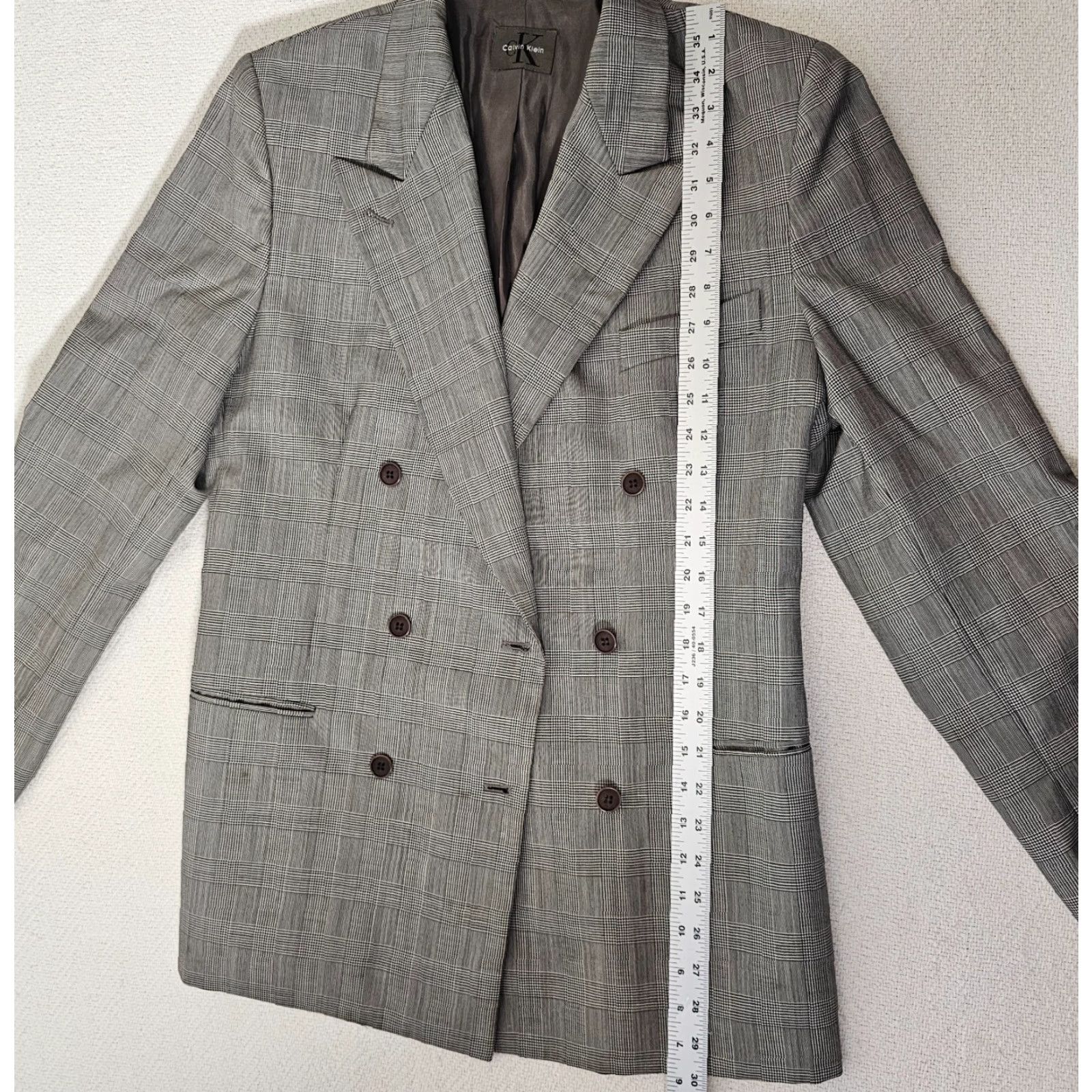 Calvin Klein VINTAGE Calvin Klein Blazer Jacket Women 12 Gray Checks 100% Wool Double Breasted USA Style Basic Jacket Size XL / US 12-14 / IT 48-50 - 5 Thumbnail