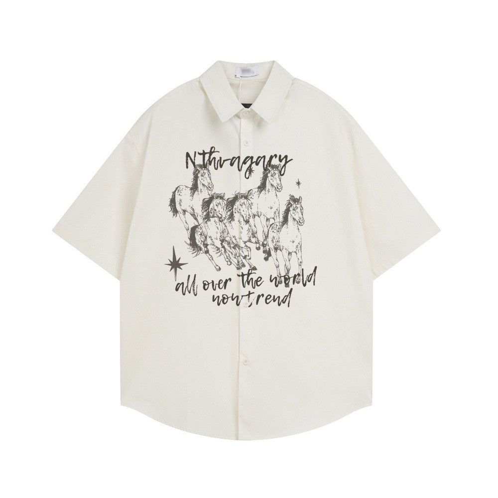 Japanese Brand Men's loose-fitting casual horse print shirt with lapel Size US M / EU 48-50 / 2 - 1 Thumbnail