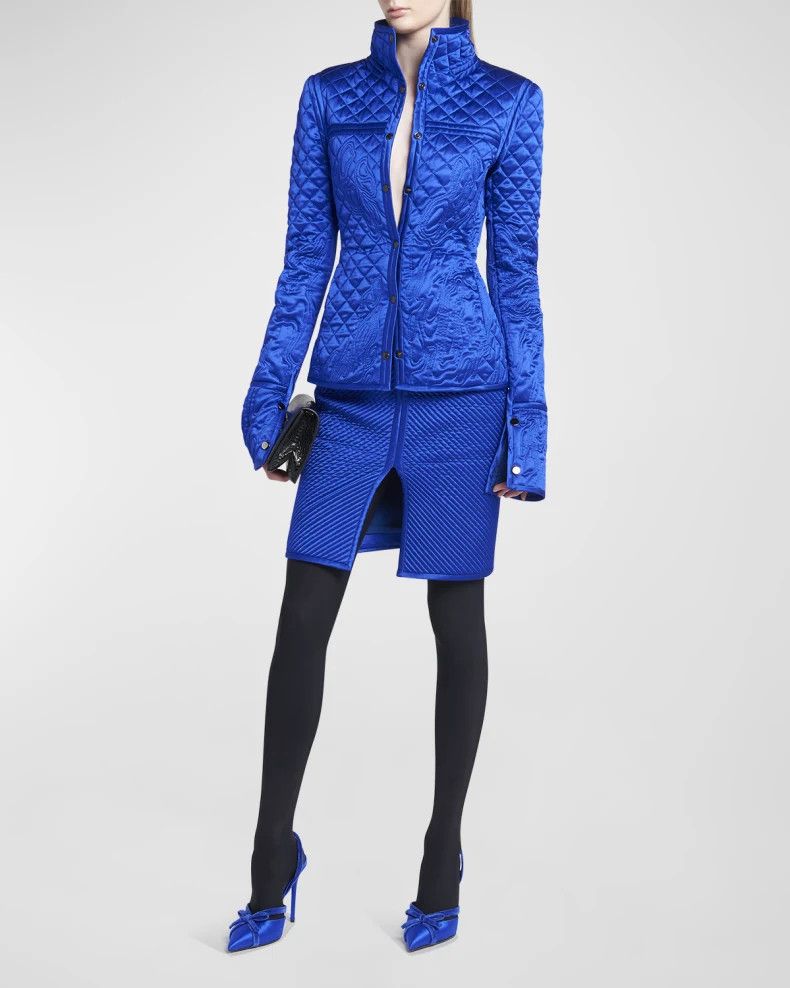 Tom Ford o1w1db10225 GI2960 Embroidered Quilted Silk Jacket in Blue Size XS / US 0-2 / IT 36-38 - 6 Thumbnail