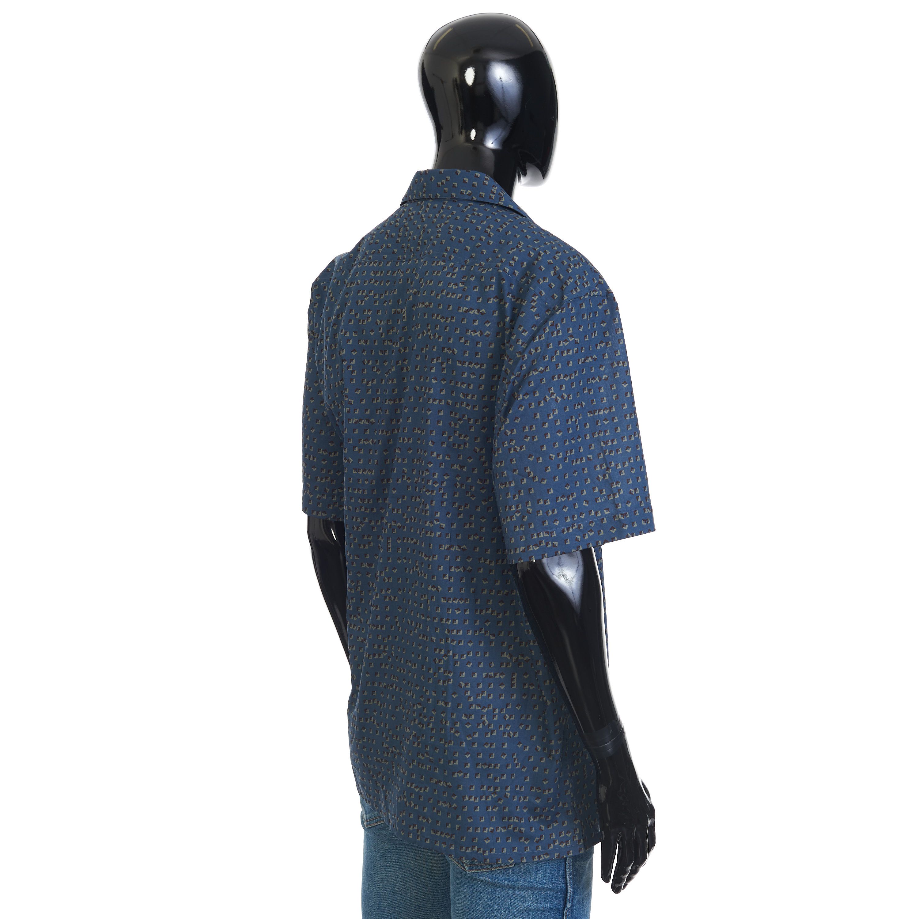 Brioni Shortsleeve Shirt In Blue With Geometric Print Size US XL / EU 56 / 4 - 6 Thumbnail