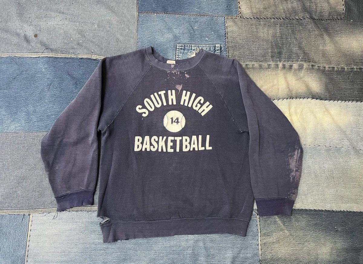 image of Russell Athletic x Vintage 70's Russell South High Basketball Faded Sweatshirt in Navy (Size Small)