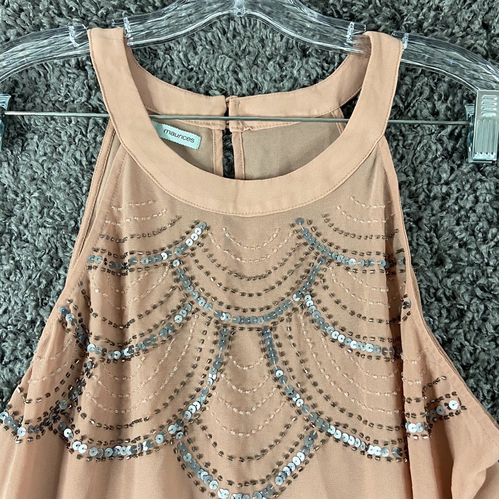 Vintage Maurices Tank Top Blouse Women M Pink Sheer Beaded Studded Tank Top Blouse Women M Pink Size M / US 6-8 / IT 42-44 - 5 Thumbnail