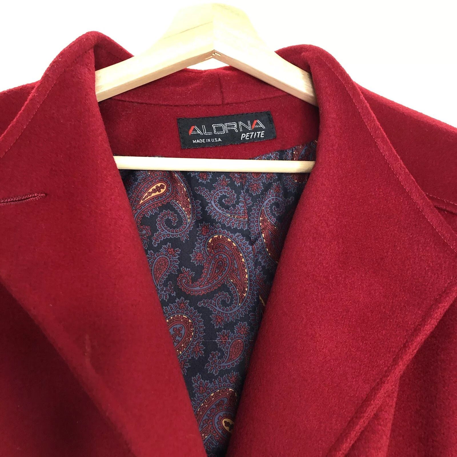 Other Vtg ALORNA Pure Wool Red Pea Coat Petite Double Breasted Size XS / US 0-2 / IT 36-38 - 2 Thumbnail