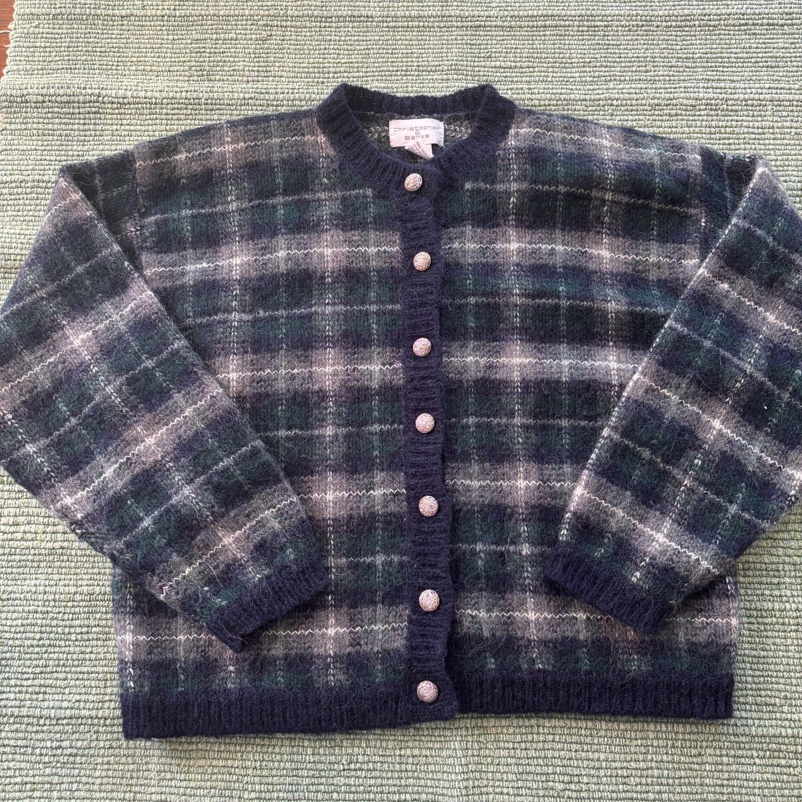 Vintage Vintage 90s/Y2K Christopher & Banks Wool Plaid Cardigan Size L / US 10 / IT 46 - 1 Thumbnail