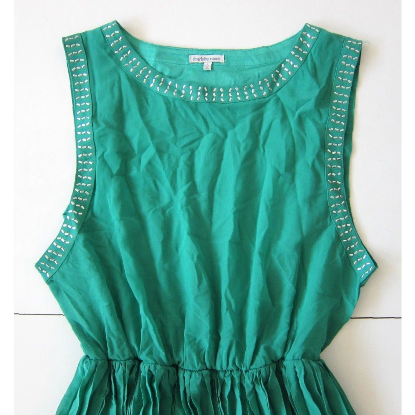Vintage Charlotte Russe Dress Sleeveless Tank Jade Green Silver Studded Sheath Large Women's Size L / US 10 / IT 46 - 3 Thumbnail