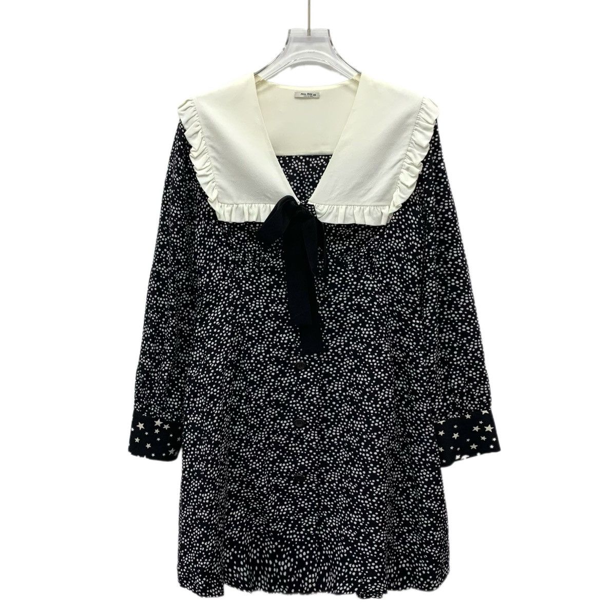 Miu Miu Miu Miu Black All-over Star Print Silk V-neck Dress K26WX Size M / US 6-8 / IT 42-44 - 1 Thumbnail