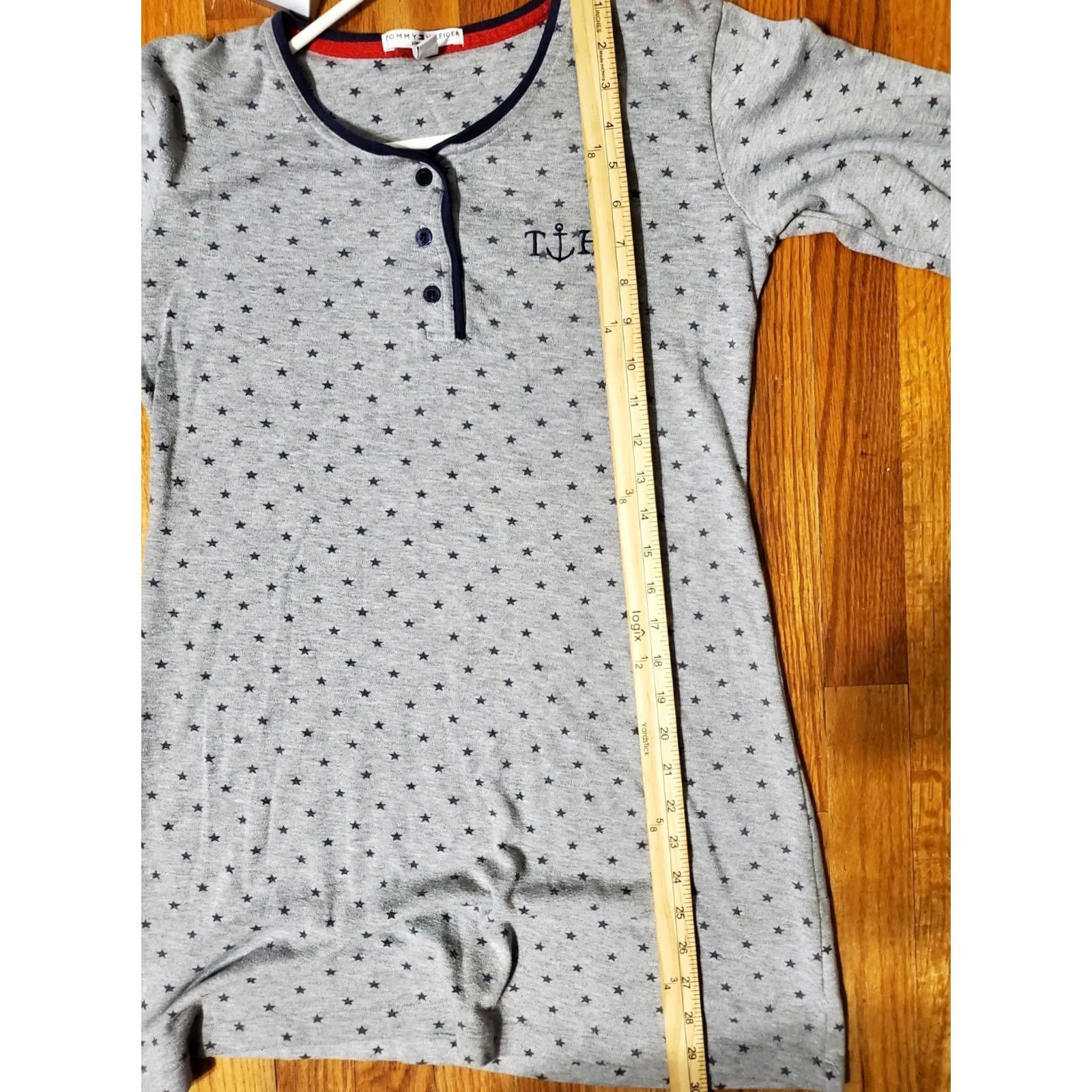 Tommy Hilfiger Tommy Hilfiger Sleepwear Women's Sleep Shirt Henley Long Sleeve Gray Star AOP Logo Nightgown S Size ONE SIZE - 7 Thumbnail