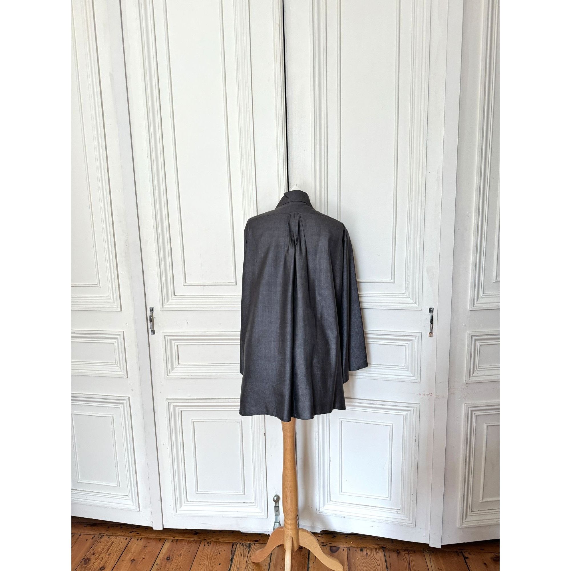 Chanel Grey Pleated Silk Blouse Size XS / US 0-2 / IT 36-38 - 5 Thumbnail