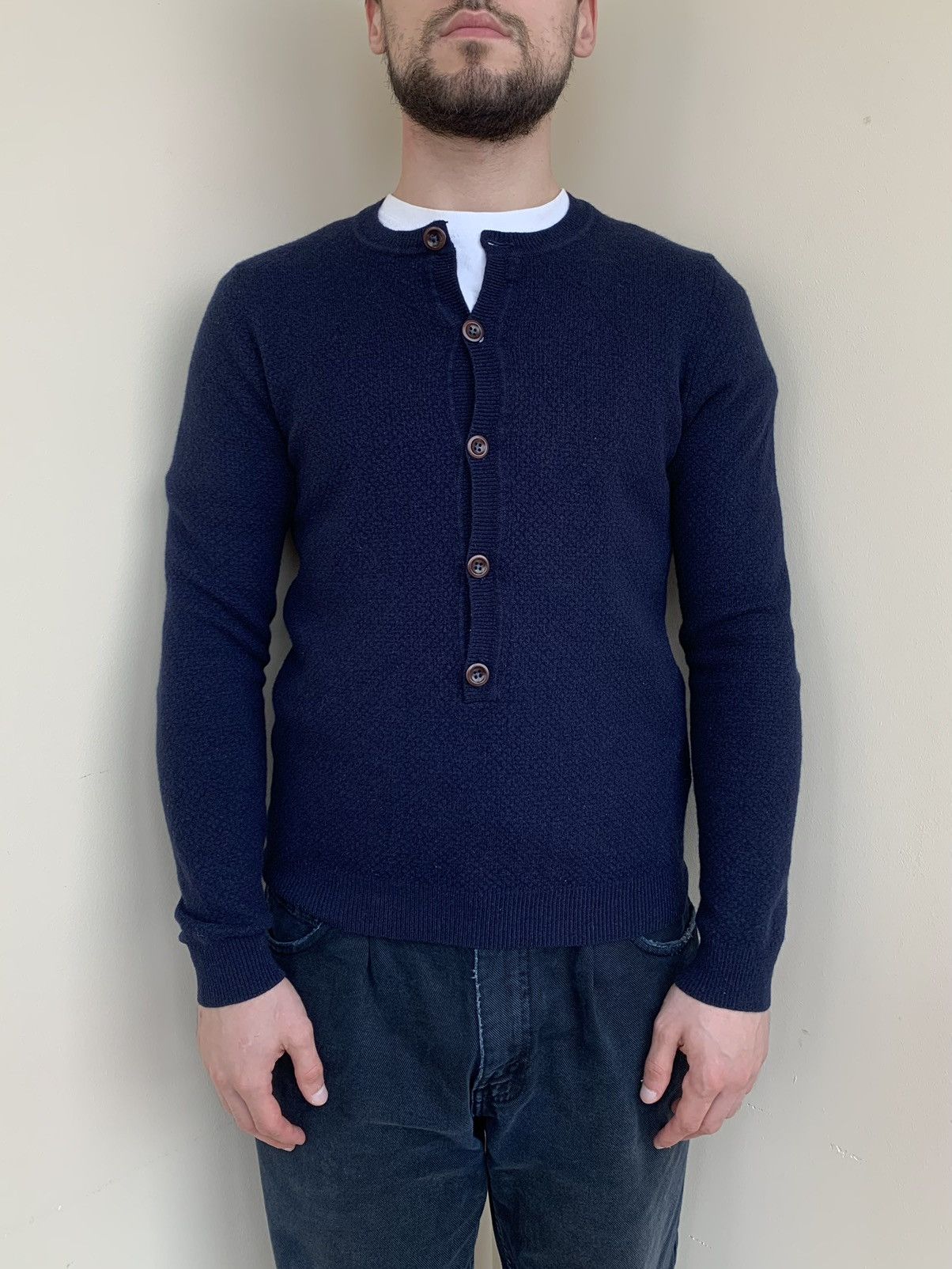 Folk Henley Button Half Elbow Geometric Print Wool Blend Sweater Size US M / EU 48-50 / 2 - 3 Thumbnail