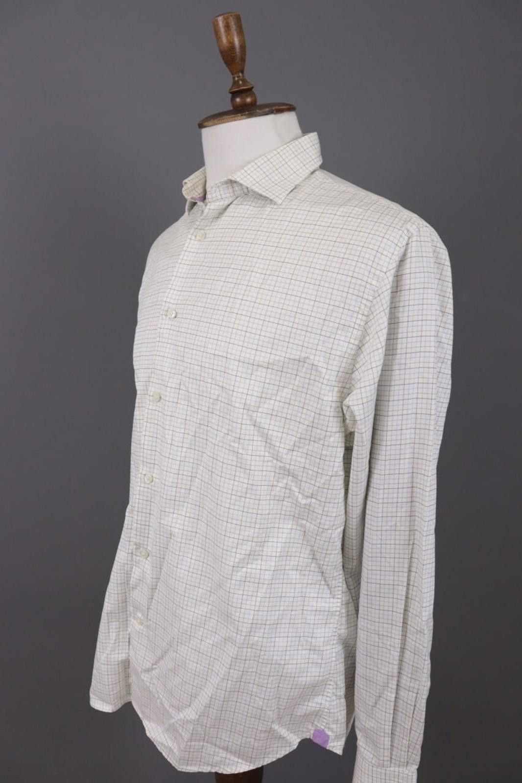 Designer Hackett London Tailored Fit White Check Shirt Size 42 16.5 Size US M / EU 48-50 / 2 - 11 Thumbnail