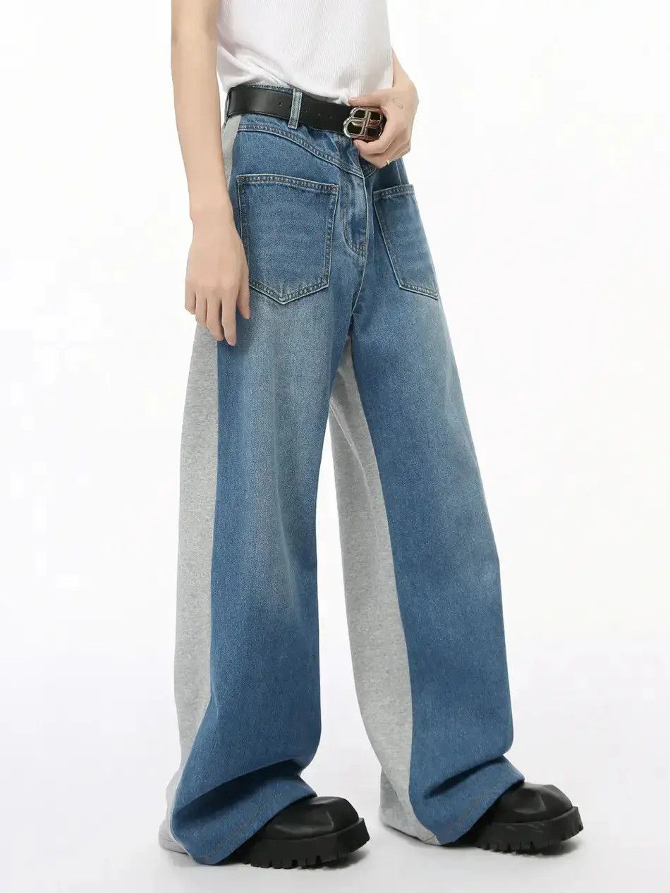 Japanese Brand Retro loose fit patchwork wide leg jeans Size US 32 / EU 48 - 4 Thumbnail