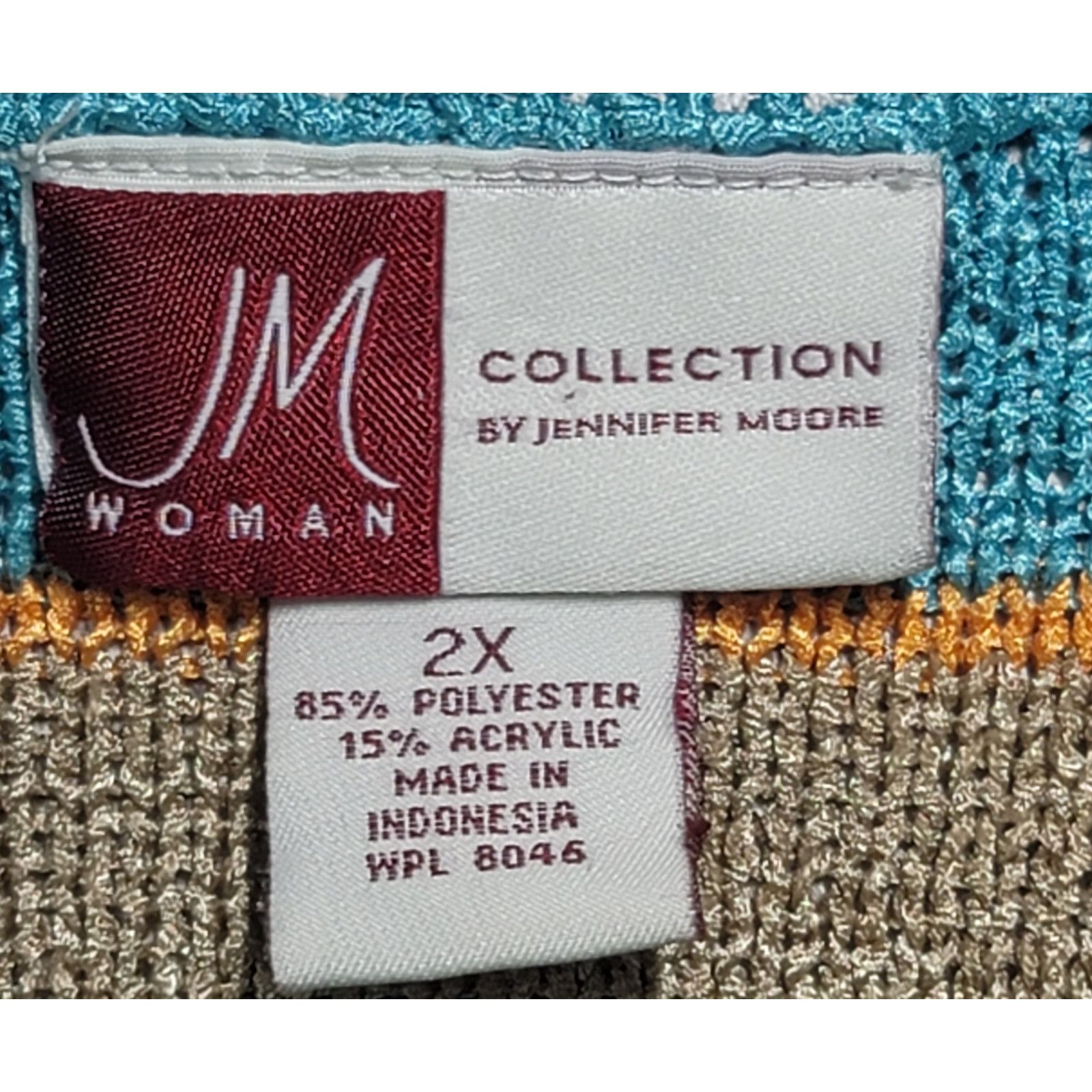 Other JM Woman Teal Multicolored Striped Crew Neck Top 2X Soft Size XXL / US 16-18 / IT 52-54 - 4 Thumbnail