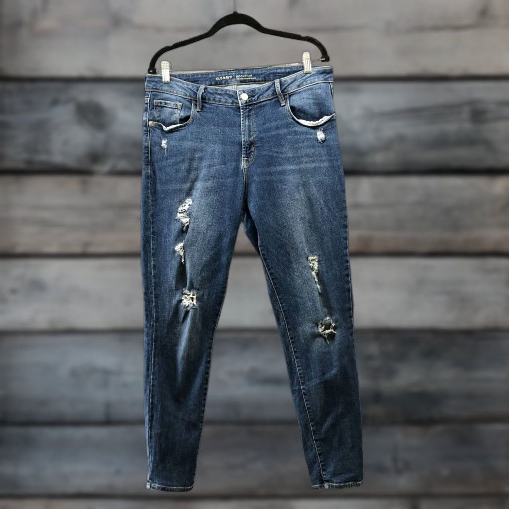 Old Navy Old Navy Rockstar Skinny Jeans Womens Size 14 Distressed Mid Rise Blue Denim Size 36" / US 14 / IT 50 - 1 Thumbnail