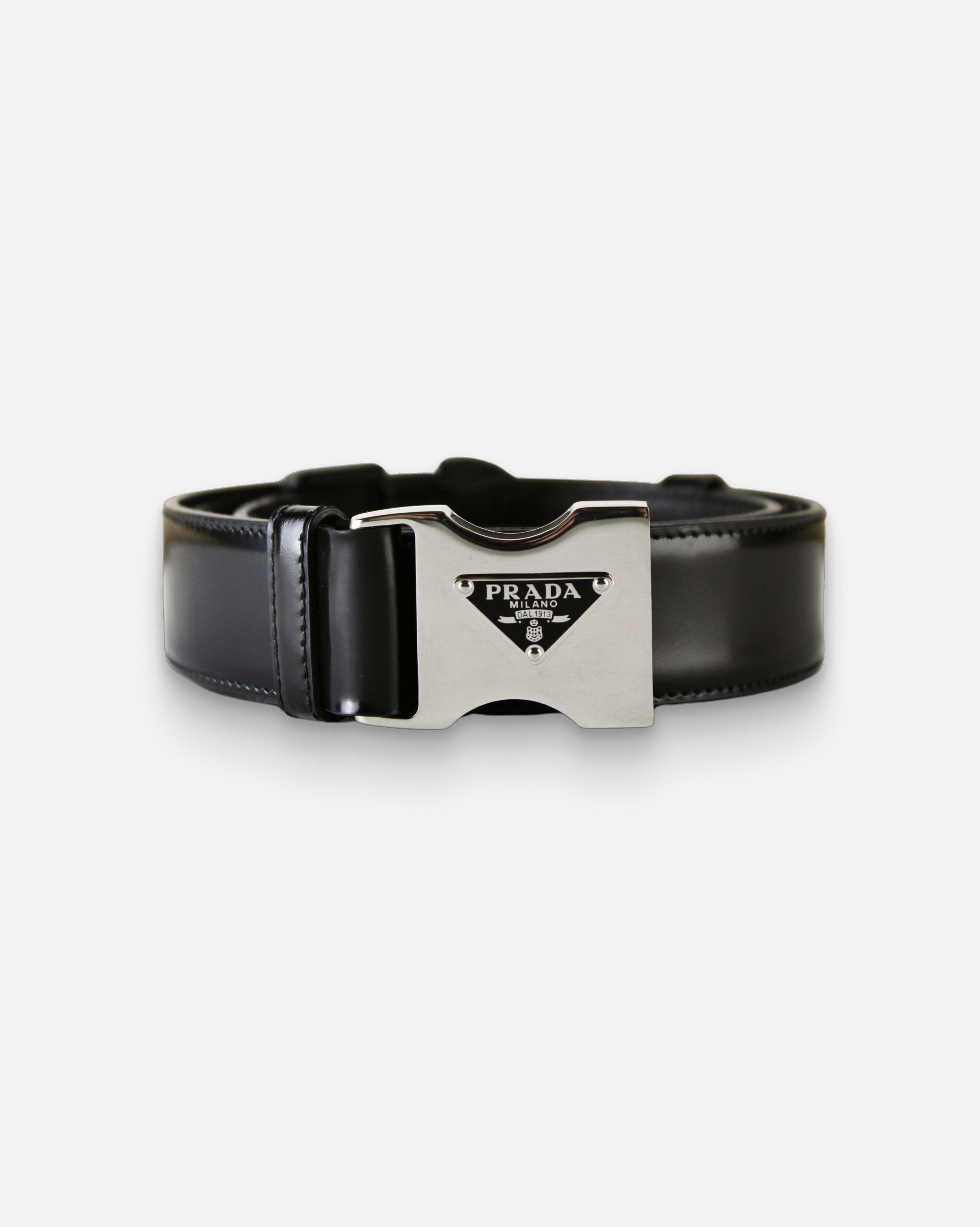Prada Prada Leather Logo Silver Buckle Belt Size ONE SIZE - 1 Thumbnail