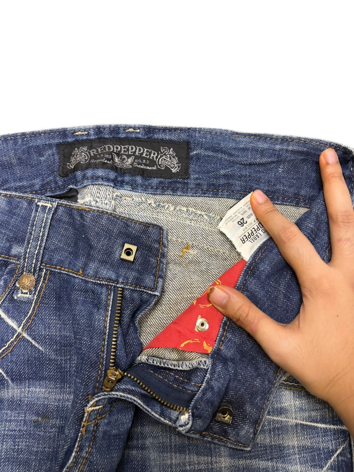 Hysteric Glamour Vintage Red Pepper Distressed Low Rise Flare Jeans Size 29" - 5 Thumbnail