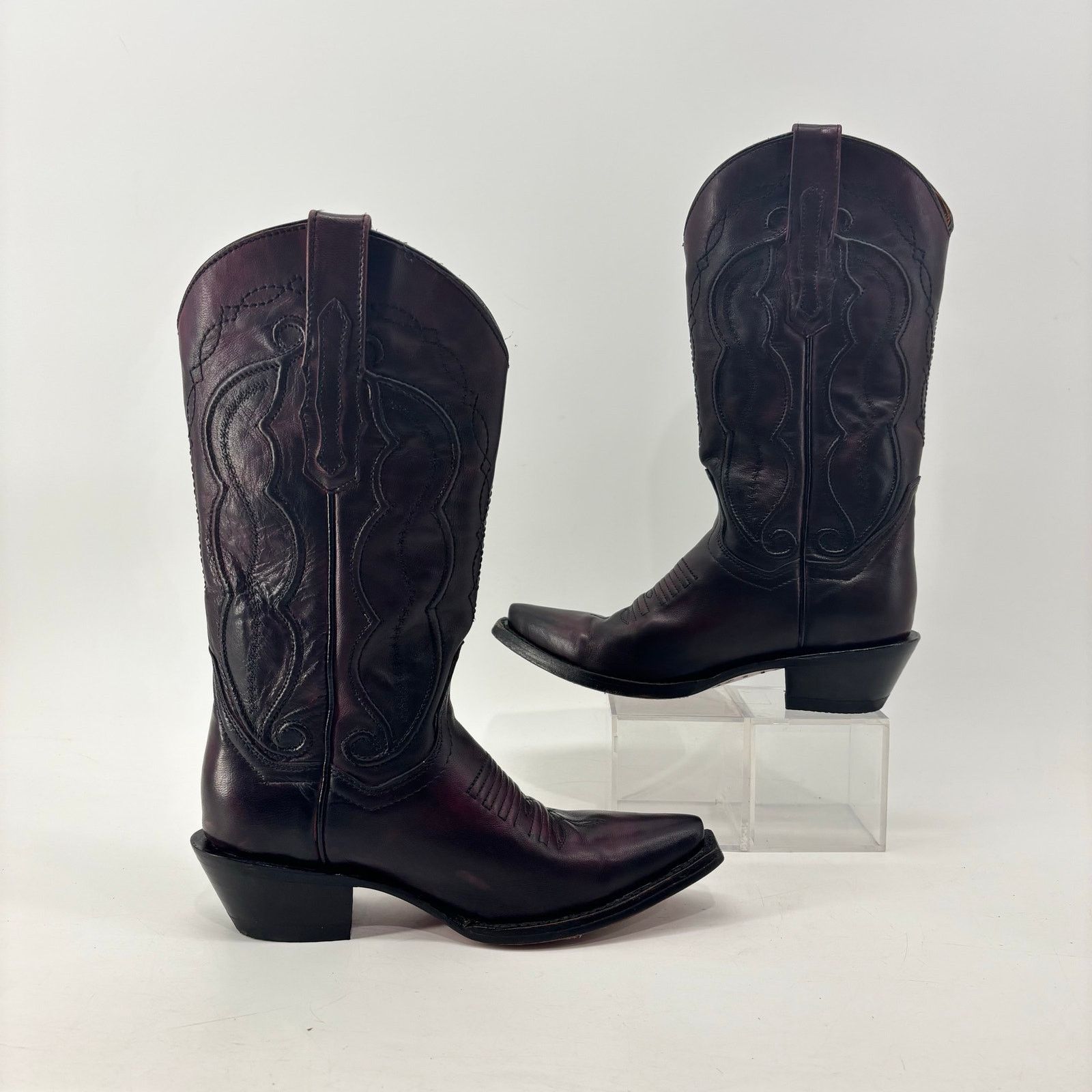 Vintage Vaccari Cowboy Boots Burgundy Plum Size 6.5 Leather Classic Size US 6.5 / IT 36.5 - 9 Thumbnail