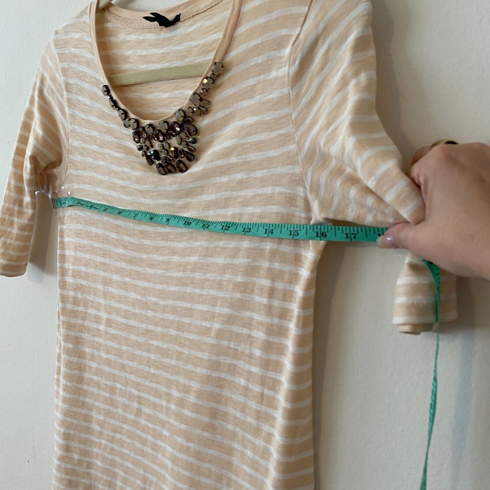 J.Crew J Crew Jeweled Stone Round Neck Peach Striped Painter Tee XS Size XS / US 0-2 / IT 36-38 - 5 Thumbnail