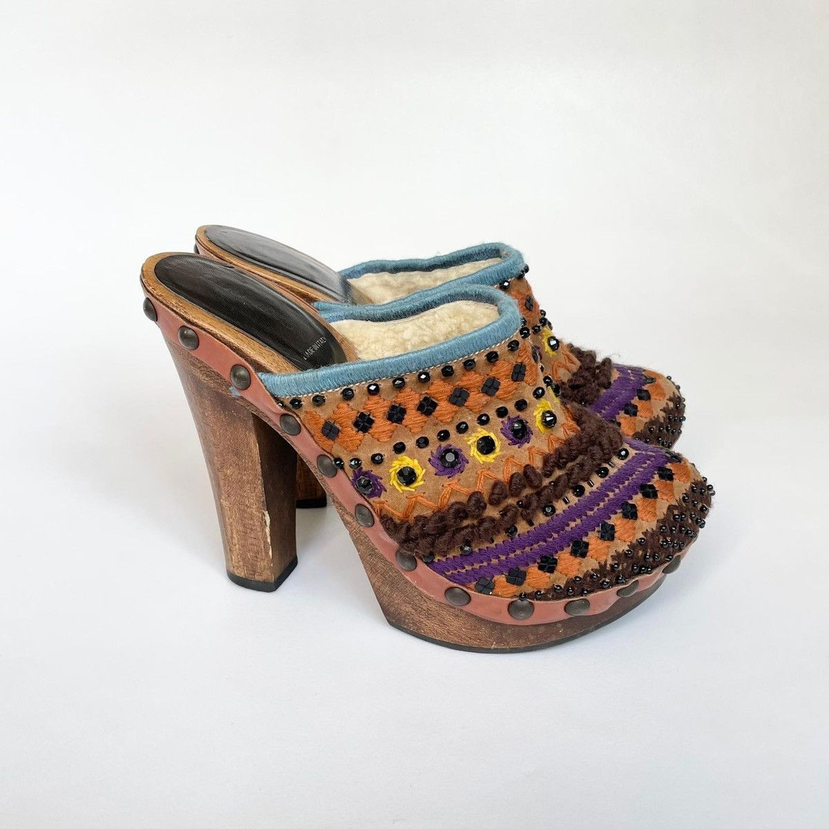 image of Miu Miu x Prada Early 2000S Embroidered Clog Heel Shoes, Women's (Size 6)