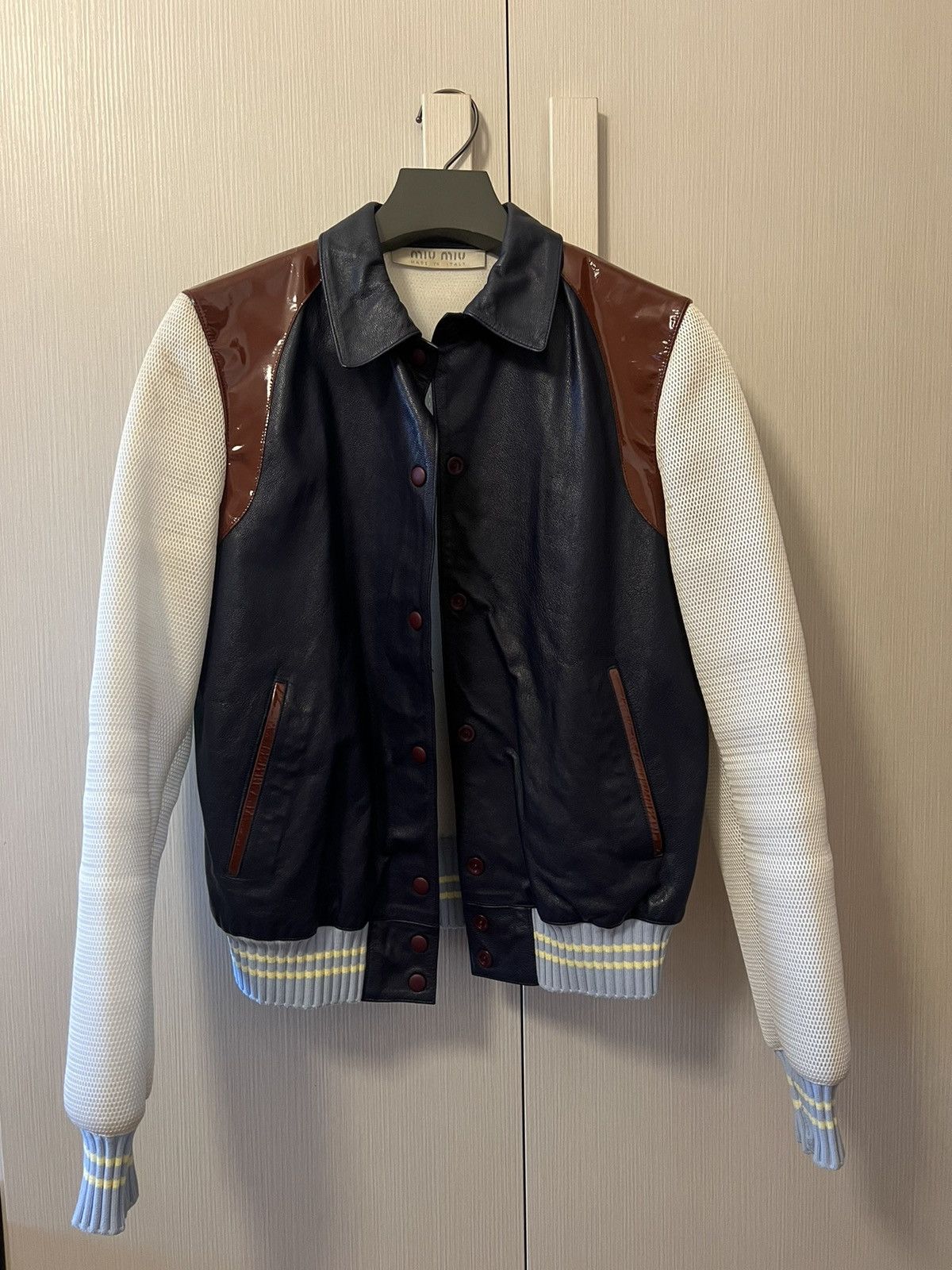 image of Miu Miu Leather Jacket in White, Women's (Size Medium)