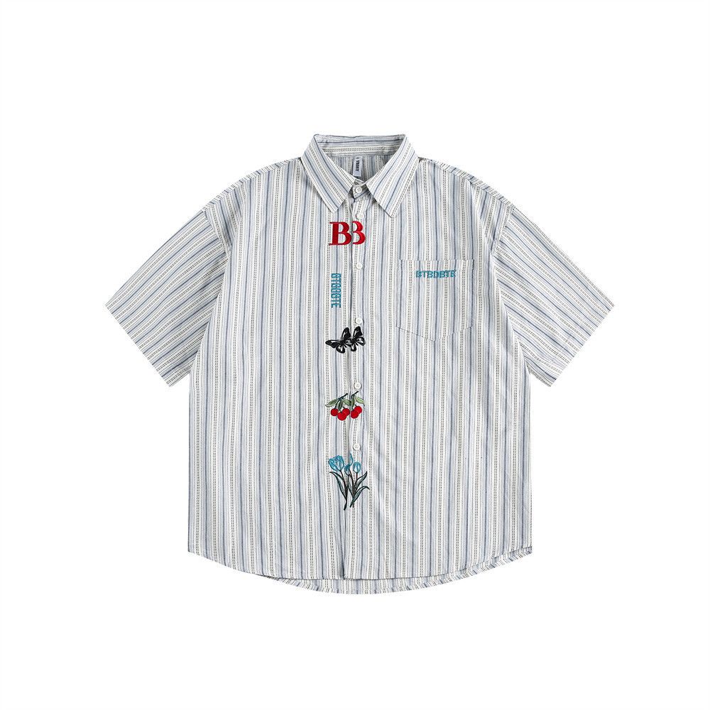 Japanese Brand × Vintage Men's loose butterfly embroidered vertical striped shirt y2k Size US M / EU 48-50 / 2 - 1 Thumbnail
