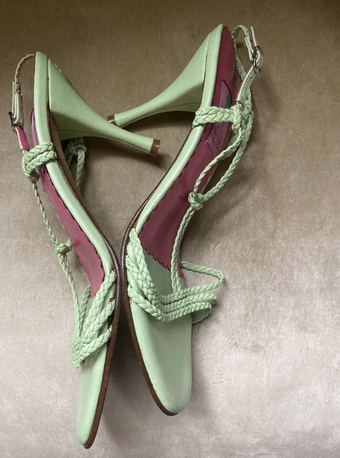LILLY PULITZER Women's Green Weave Straps Stiletto Sandals