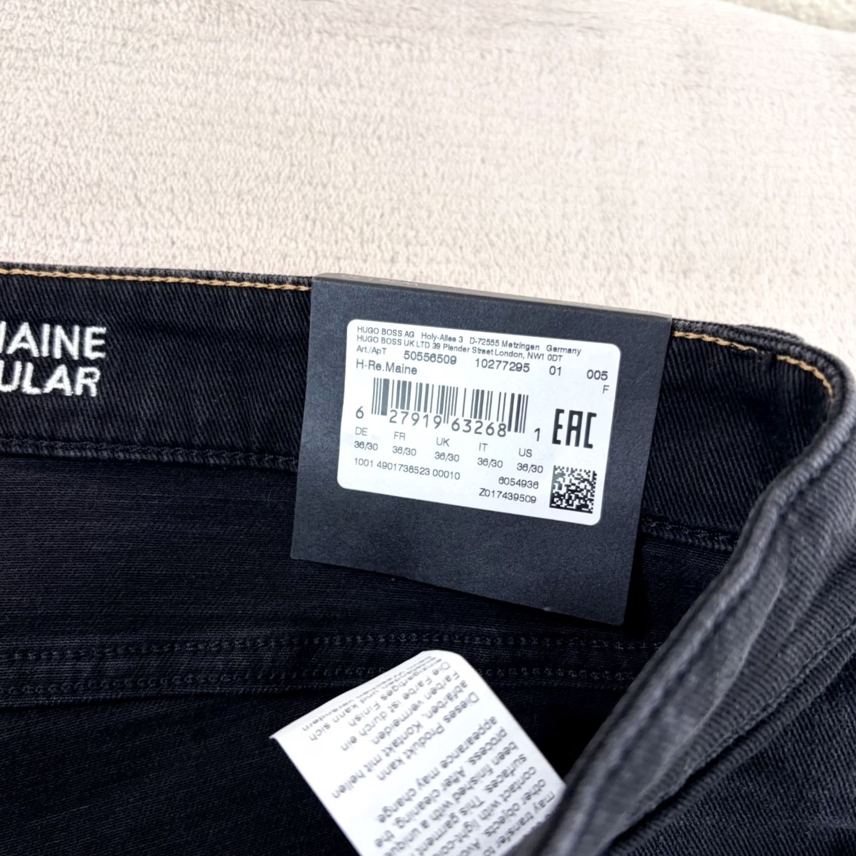 Hugo Boss HUGO BOSS Maine Regular-fit Jeans Black Wash 36x28 Mens Regular 5-Pocket Zipper Fly Stretch Denim Cotton Elastane Size US 36 / EU 52 - 4 Thumbnail