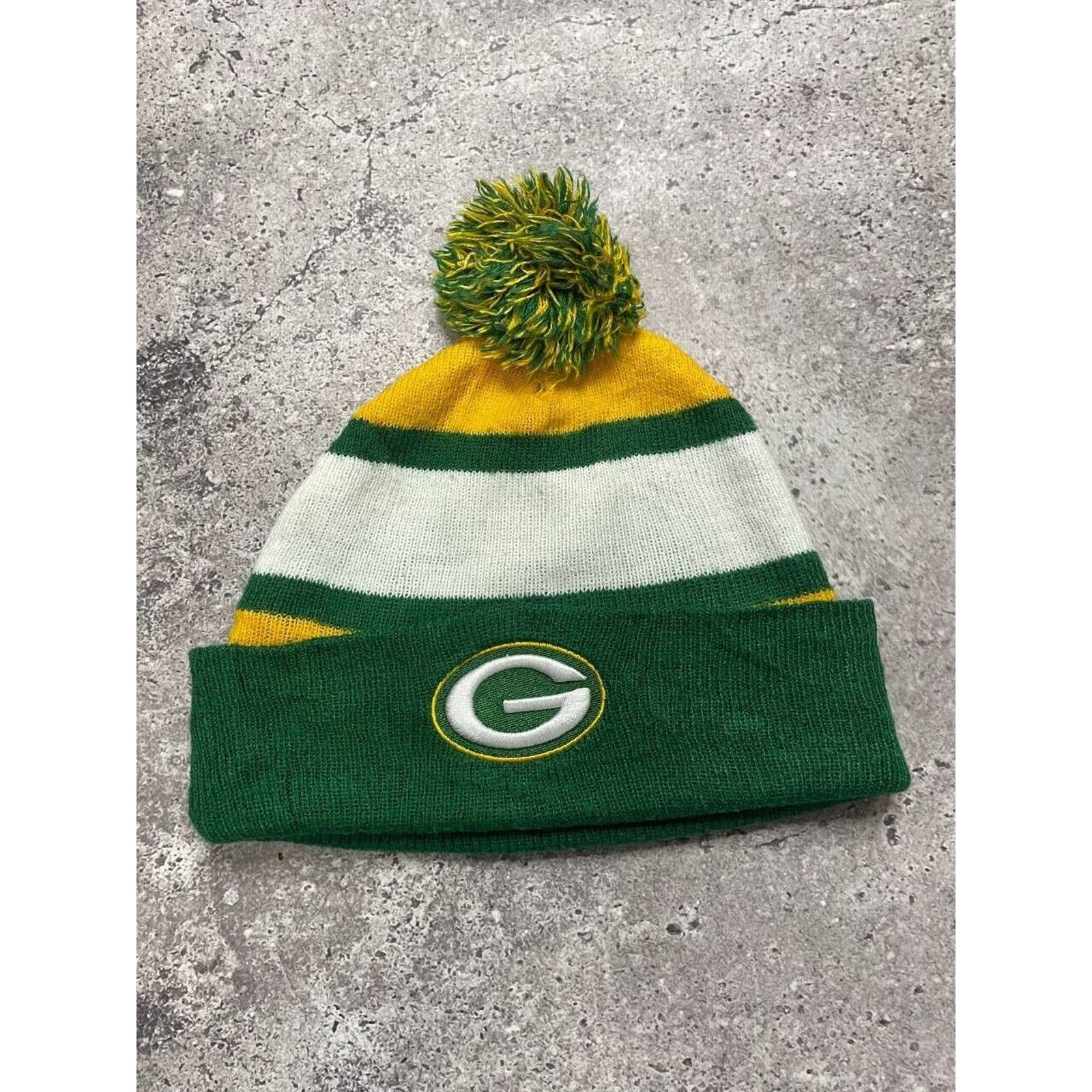 NFL × Vintage Vintage Green Bay Packers Pom Beanie Hat Green Yellow NFL Size ONE SIZE - 1 Thumbnail