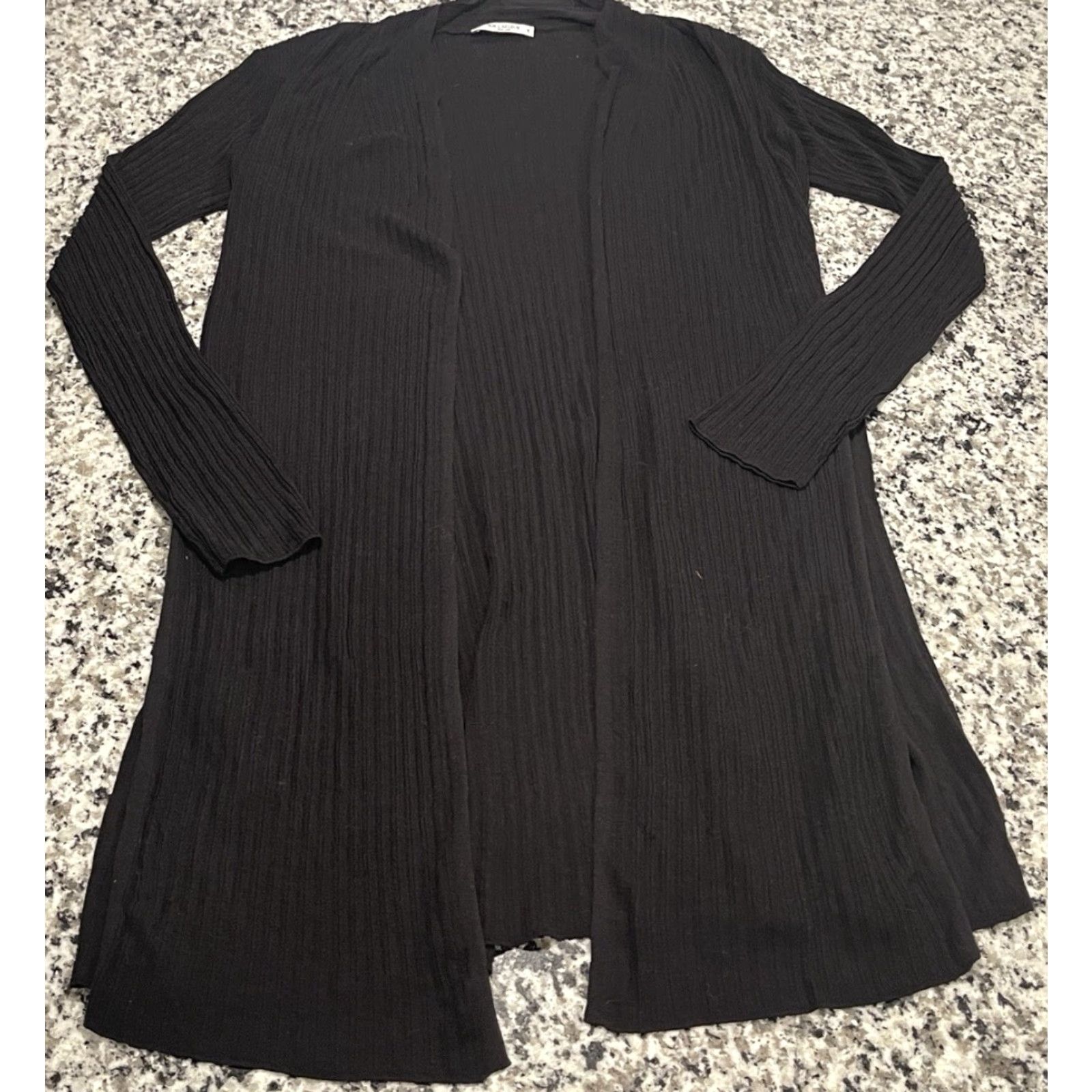 Vintage MM Lafleur Graham Kimono Duster Cardigan Sz M Black Ribbed-Knit Side Slit Shawl Women Size M / US 6-8 / IT 42-44 - 3 Thumbnail