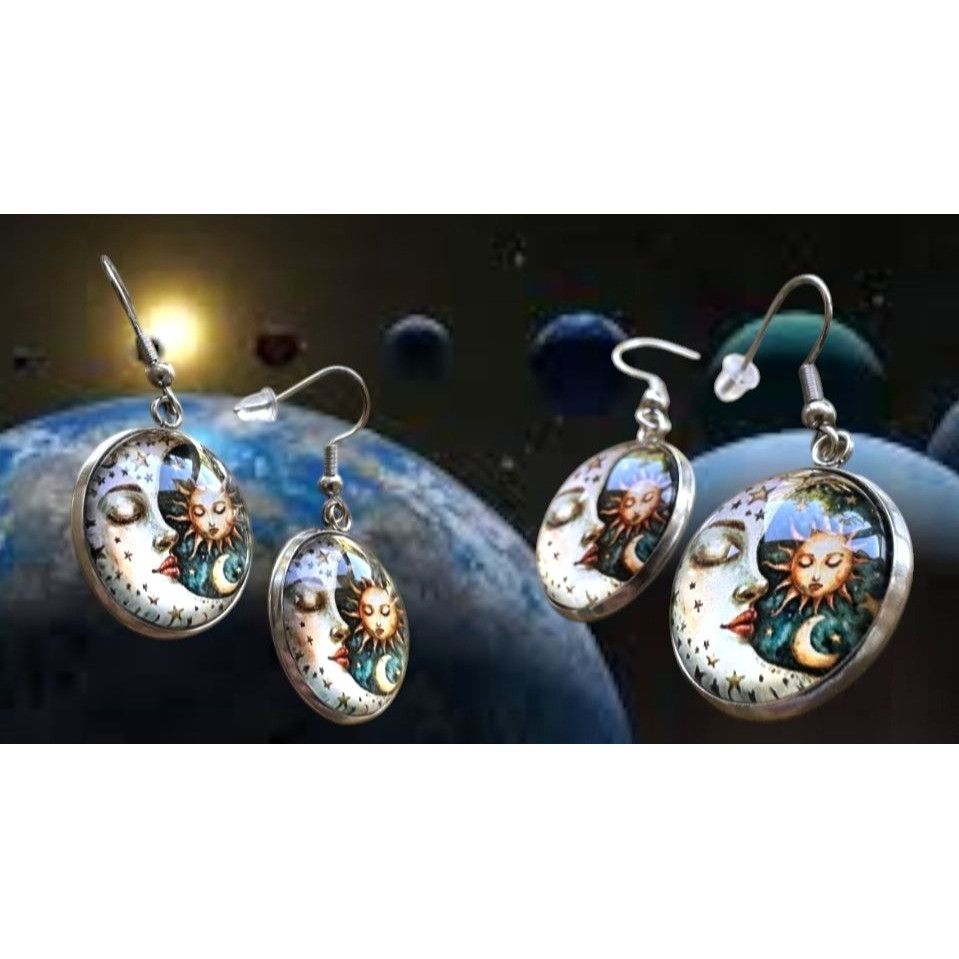 Handmade Moon Star Sun Earrings Navy Blue Eclectic Planet Astrology Z Size ONE SIZE - 4 Thumbnail
