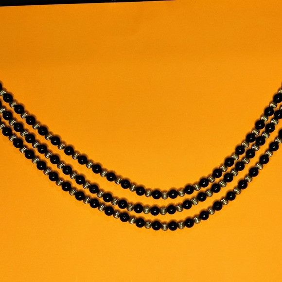 Vintage Cato Black Gold Multi Strand Necklace 3 Tiered Layered Jewel Size ONE SIZE - 15 Thumbnail