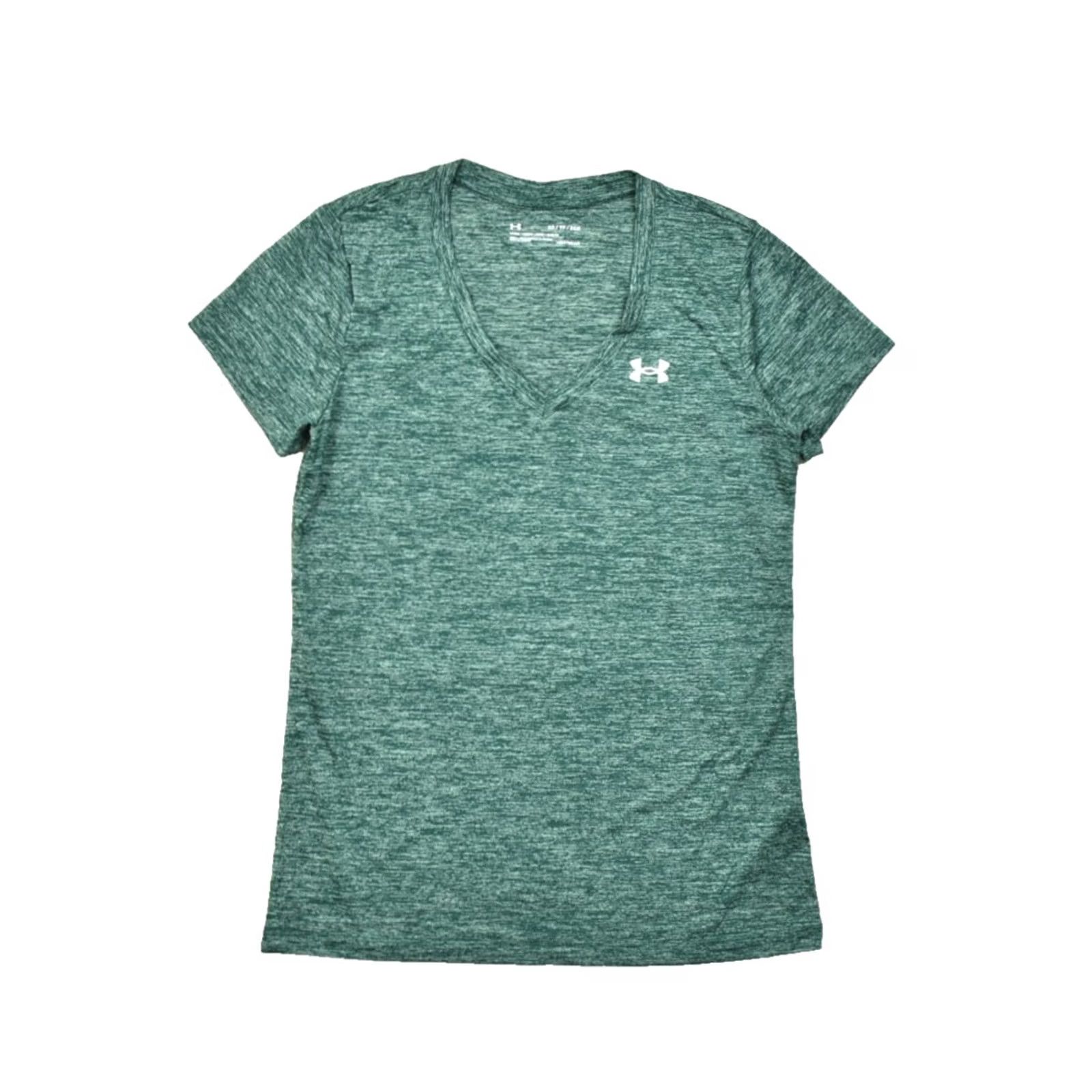 Under Armour Under Armour HeatGear Women's XS Green Heathered V-Neck Short Sleeve Athletic Tee Size 26" / US 2 / IT 38 - 2 Thumbnail