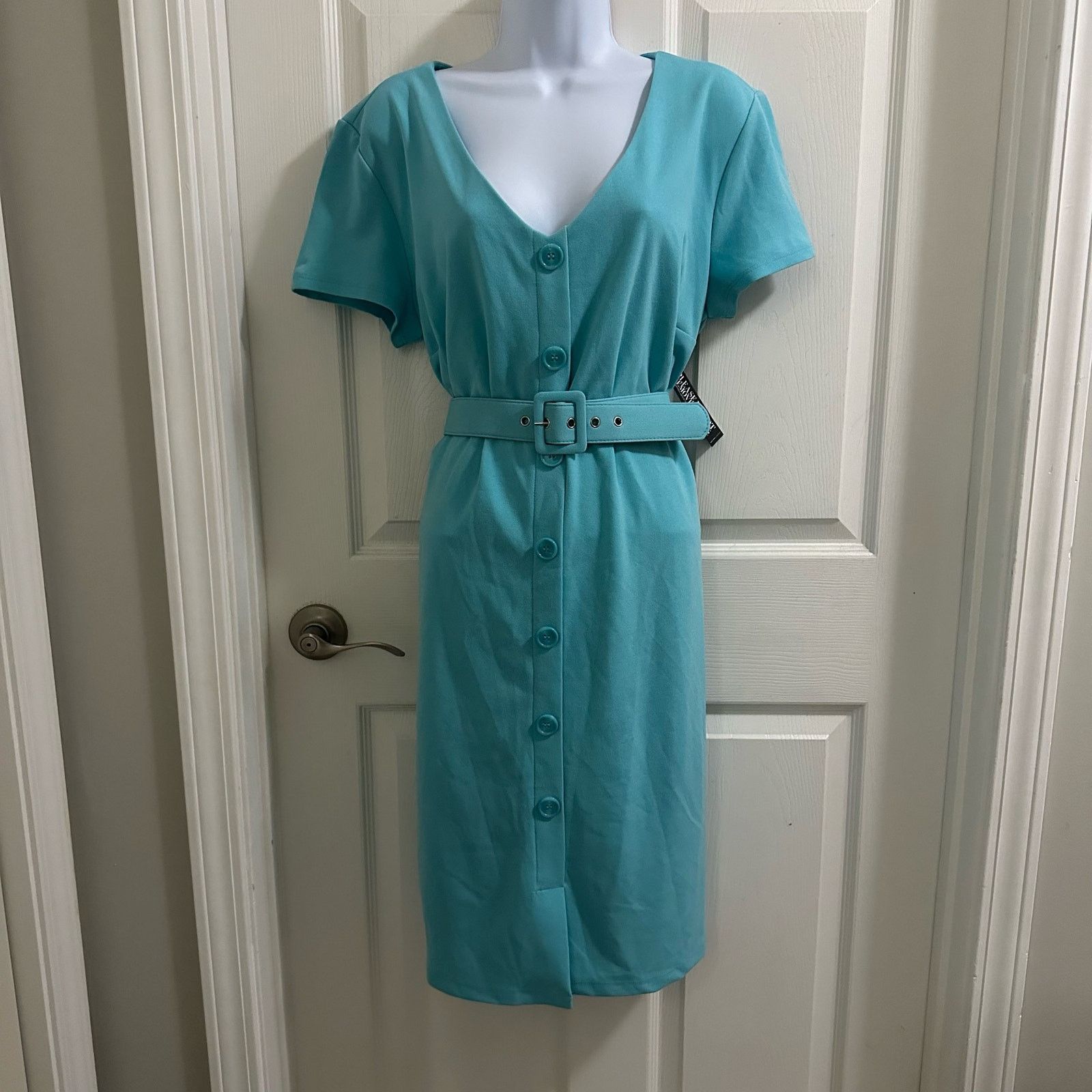 Other New York & Company Dress Turquoise Blue X-Large Belted NWT Size XL / US 12-14 / IT 48-50 - 1 Thumbnail