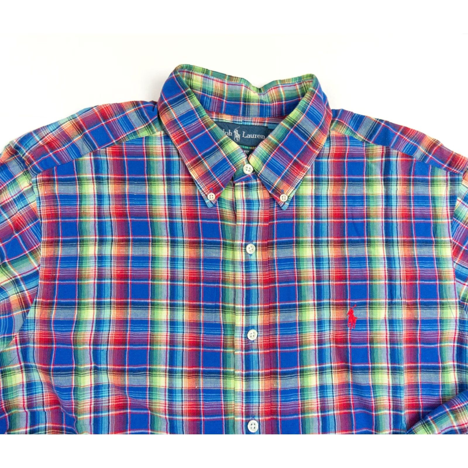 Ralph Lauren Ralph Lauren Shirt Mens Large Button-Up Linen Cotton Classic Fit Plaid Check Multicolor 4-Season Preppy Mens Size US L / EU 52-54 / 3 - 2 Thumbnail