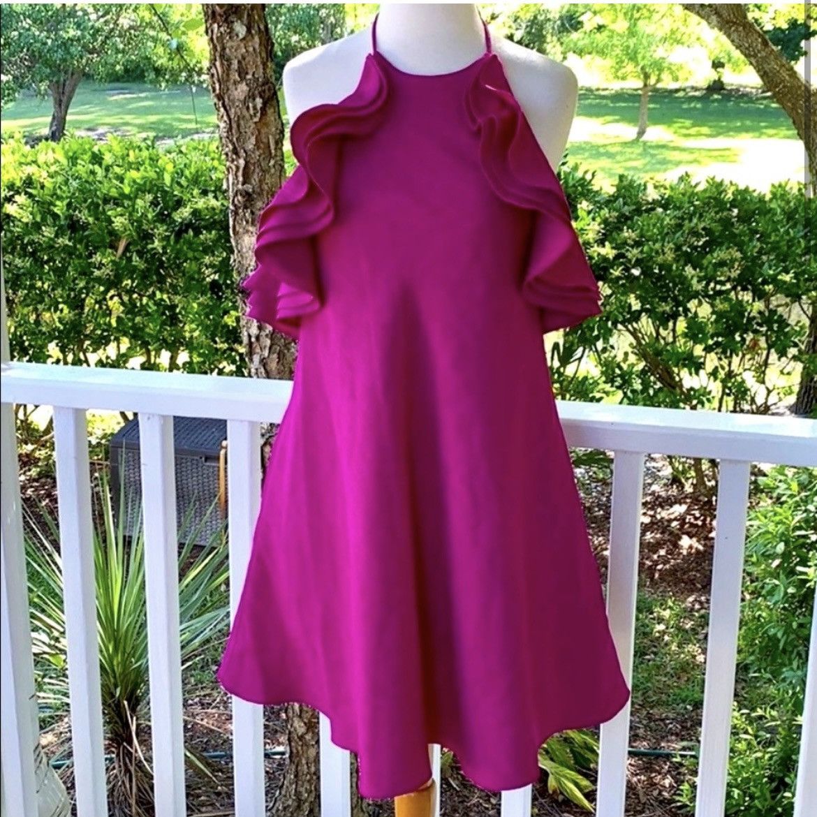 Badgley Mischka NWOT Badgley Mischka Fuchsia Pink Ruffle Halter Dress 4 Size S / US 4 / IT 40 - 4 Thumbnail