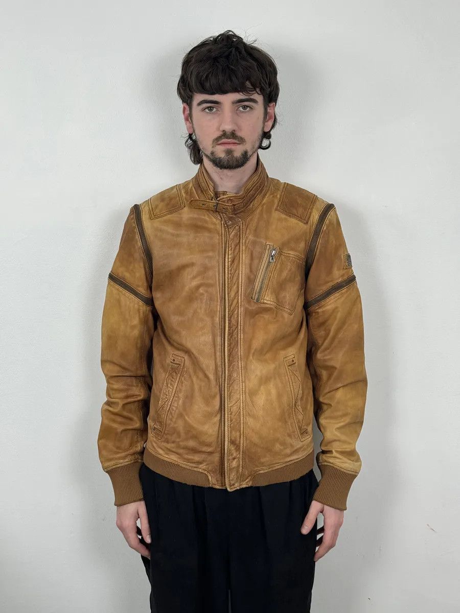 Diesel 2000s Diesel Sun Faded Brown Multi-Zip Leather Jacket Size US M / EU 48-50 / 2 - 2 Thumbnail