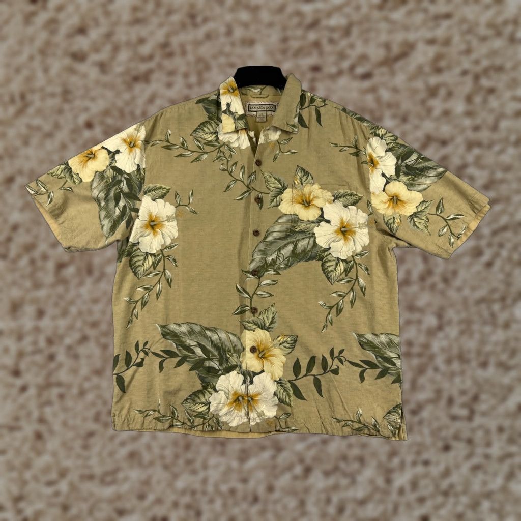 Vintage Jamaica Jaxx Hawaiian Shirt Mens Large Yellow Floral 100% Silk Short Sleeve Aloha Size US L / EU 52-54 / 3 - 1 Thumbnail