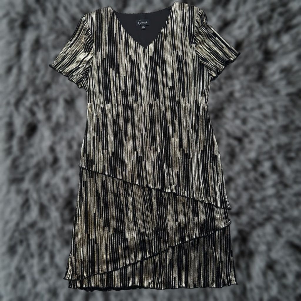 Vintage CONNECTED APPAREL Cocktail Dress L Gold A-Line 90s Retro 80s New Years Eve Midi Sparkly Glam Asymmetric Stretch Women Mens? Size L / US 10 / IT 46 - 1 Thumbnail