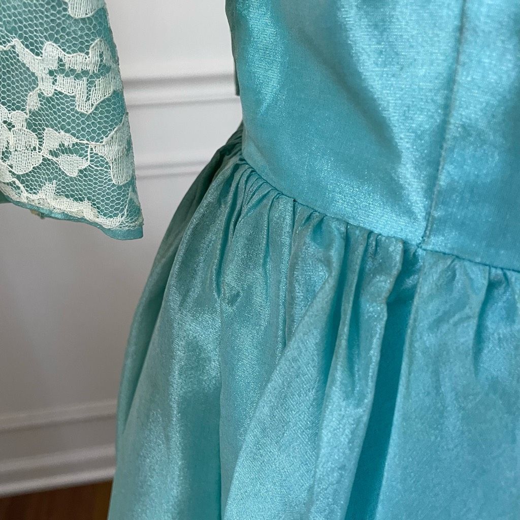 Vintage Vintage 60s Turquoise Blue Ivory Lace Fit & Flare Dress Shru Size XS / US 0-2 / IT 36-38 - 7 Thumbnail